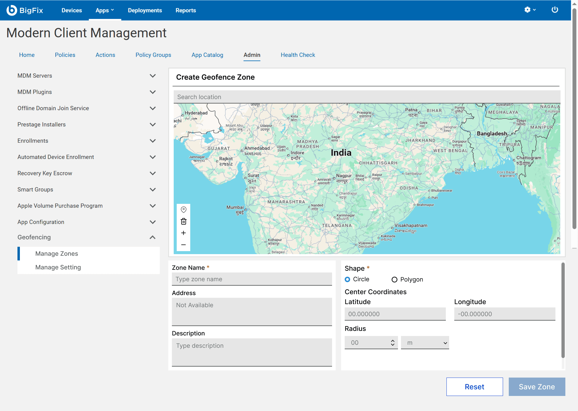 A geofence layout ideation testing the map and its controls together in a narrow column.