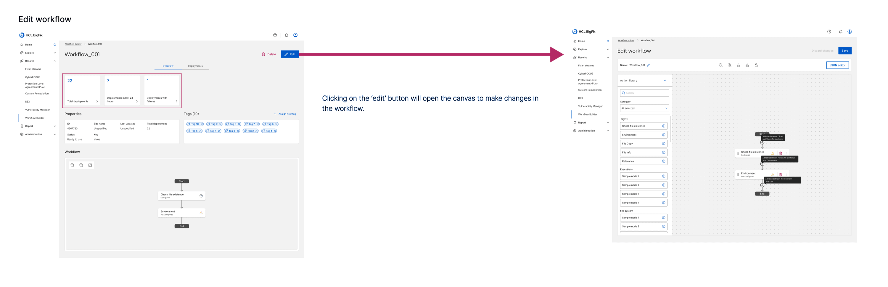 Editing a workflow that already exists on the canvas.